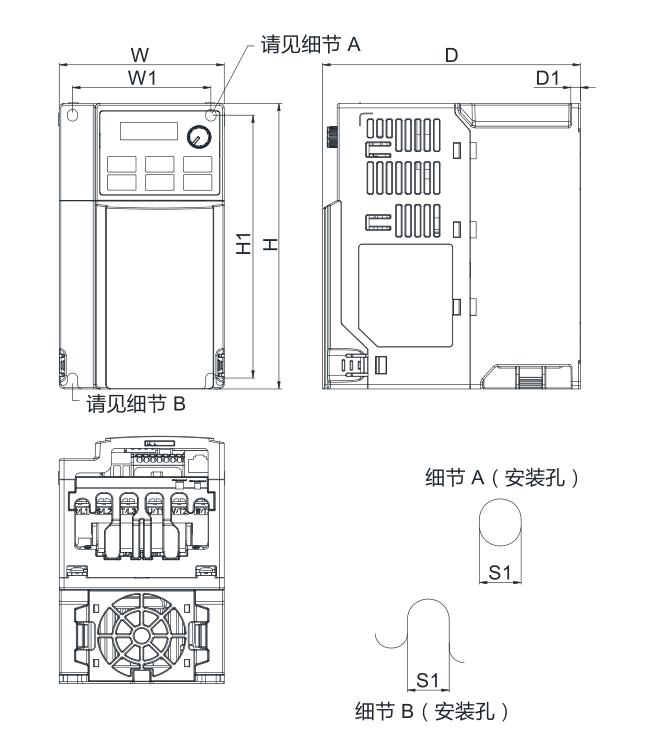 臺達(dá)變頻器 VFD11AME21ANNAA的安裝尺寸