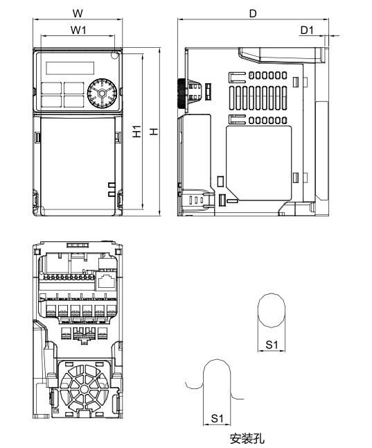 臺達(dá)變頻器 VFD2A8MH21ANSAA的安裝尺寸