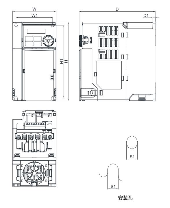 1.5KW臺達(dá)變頻器 VFD7A5MH21ANSAA的安裝尺寸
